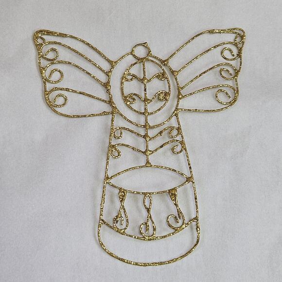 Vintage Christmas Angel Ornament Twisted Wire Gold Glitter Sparkle Metal Retro - Picture 1 of 11